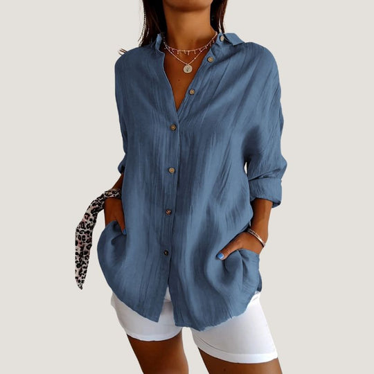 Chemise Femme à Manches Courtes Plissée en Tissu Léger 5