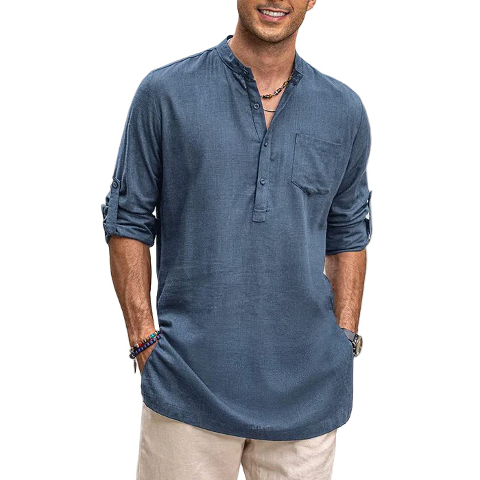 Chemise Henley pour Hommes à Manches Longues avec Poche 0