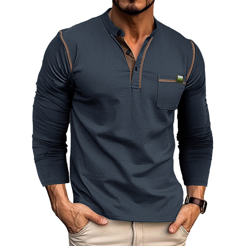 Chemise Henley pour Hommes en Coton Longue Manche avec Patte de Boutonnage 0