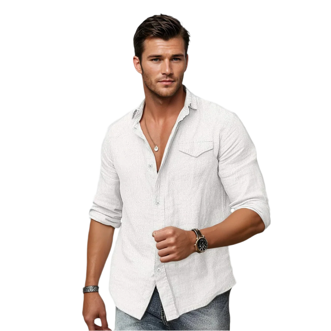 Chemise Homme Décontractée en Coton-Lin avec Poche 0