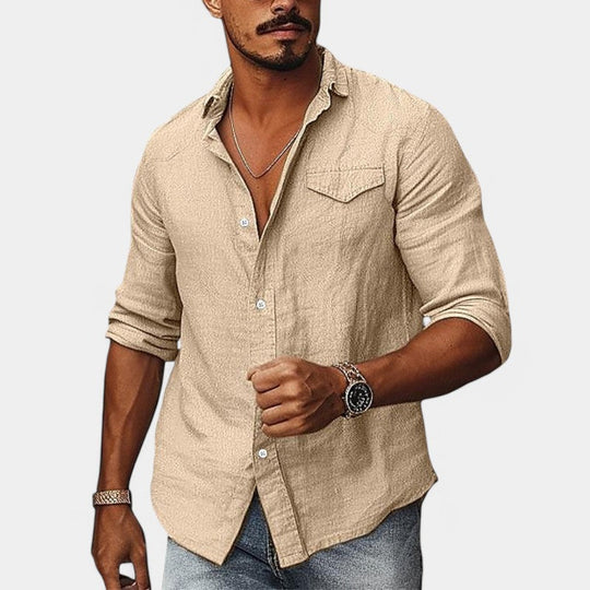 Chemise Homme Décontractée en Coton-Lin avec Poche 2
