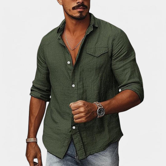 Chemise Homme Décontractée en Coton-Lin avec Poche 3