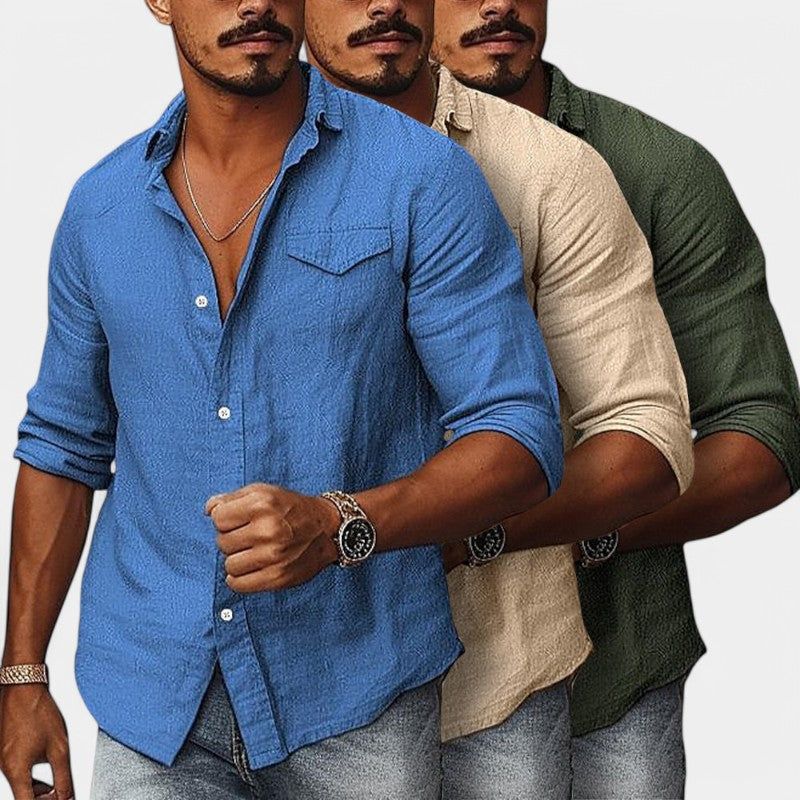 Chemise Homme Décontractée en Coton-Lin avec Poche 4