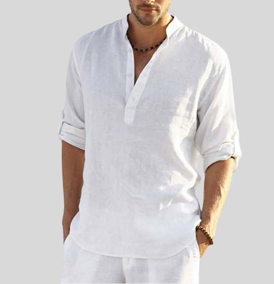 Chemise Homme Henley Décontractée à Manches Longues 0
