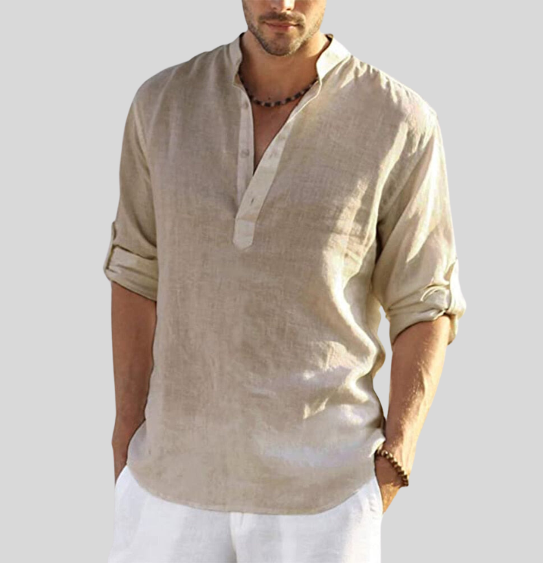 Chemise Homme Henley Décontractée à Manches Longues 1