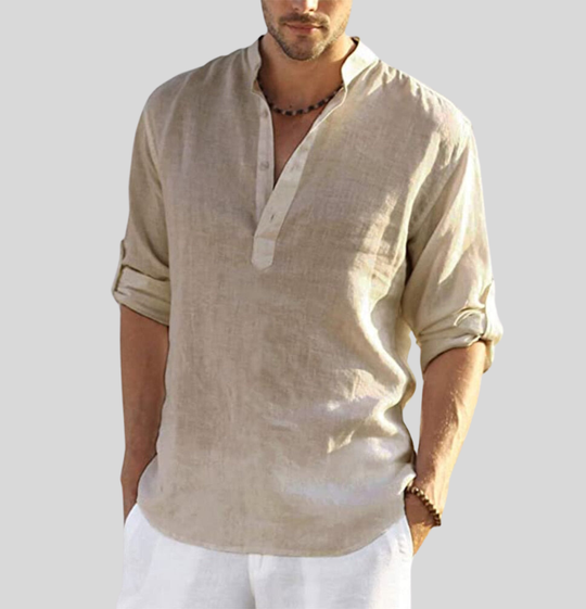 Chemise Homme Henley Décontractée à Manches Longues 1