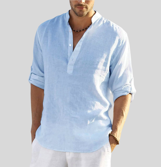 Chemise Homme Henley Décontractée à Manches Longues 2