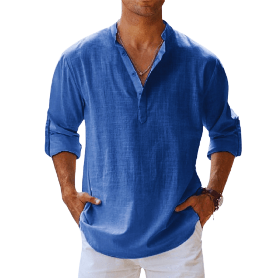 Chemise Homme Henley Manches Longues en Lin Mélangé 0