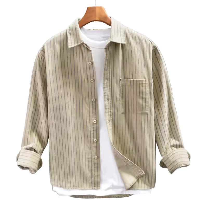 Chemise Homme Longue à Manches Longues avec Poche et Bandes Verticales 0