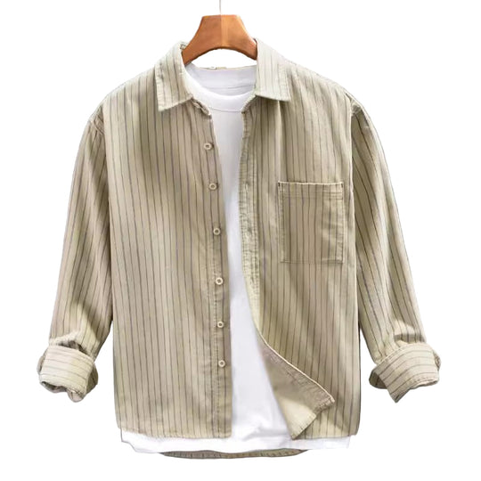 Chemise Homme Longue à Manches Longues avec Poche et Bandes Verticales 0