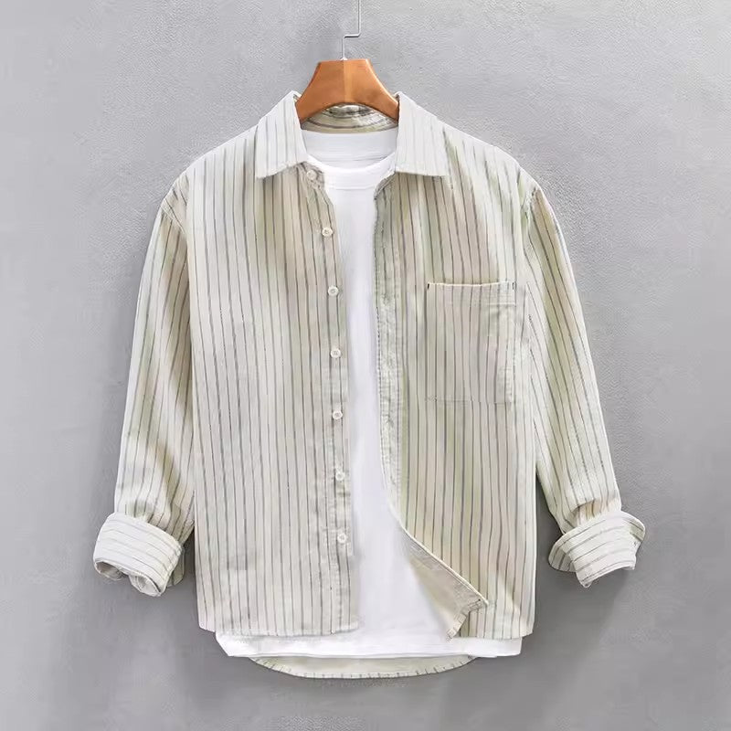 Chemise Homme Longue à Manches Longues avec Poche et Bandes Verticales 1