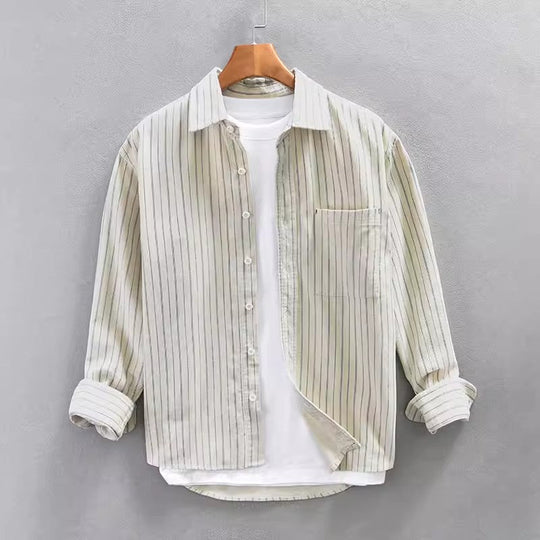 Chemise Homme Longue à Manches Longues avec Poche et Bandes Verticales 1