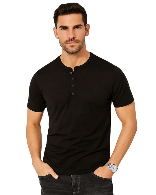 Chemise Homme Manche Courte Style Henley Décontractée 0