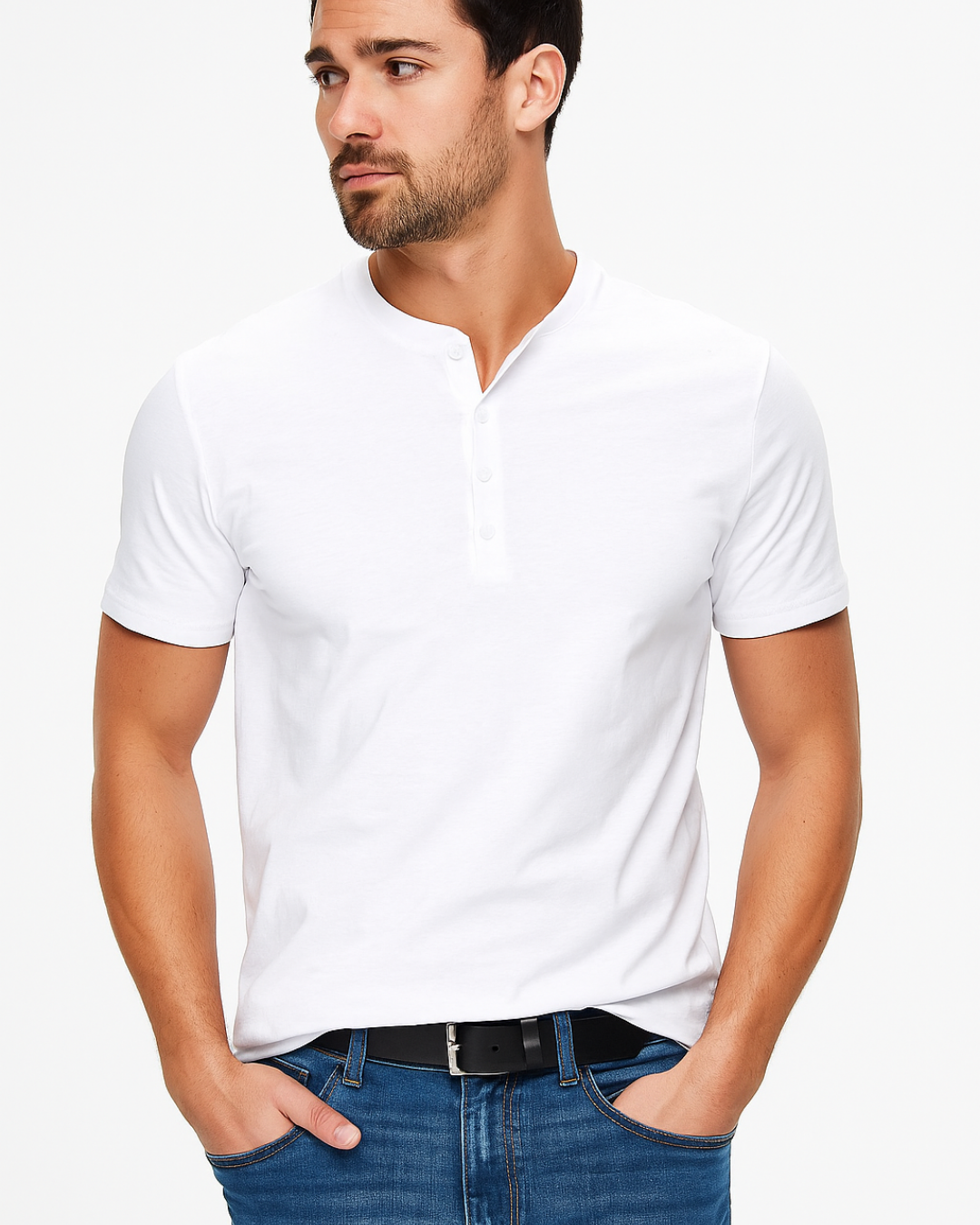 Chemise Homme Manche Courte Style Henley Décontractée 6