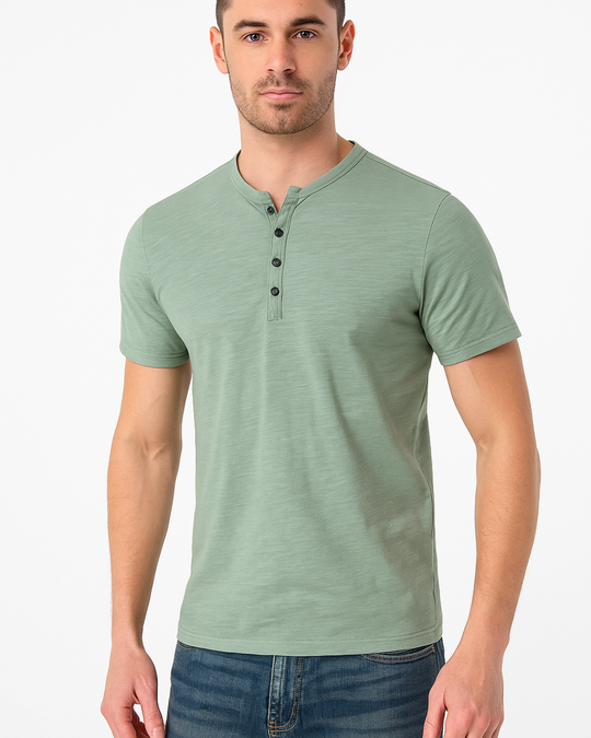 Chemise Homme Manche Courte Style Henley Décontractée 7