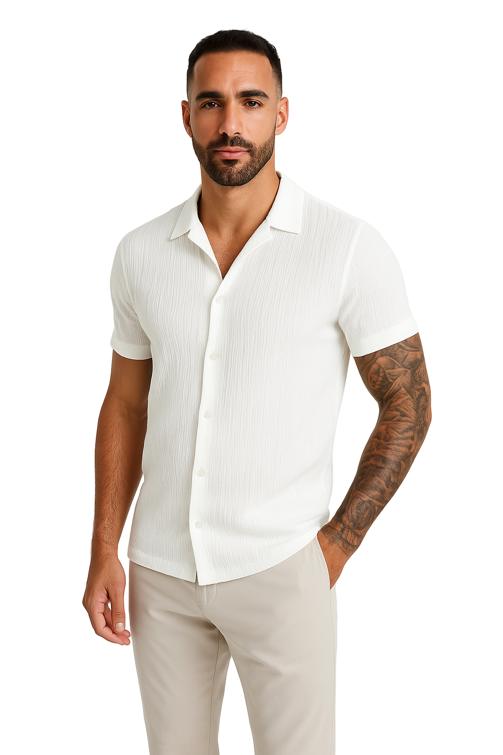 Chemise Homme Manche Courte en Lin Coton Décontractée 0