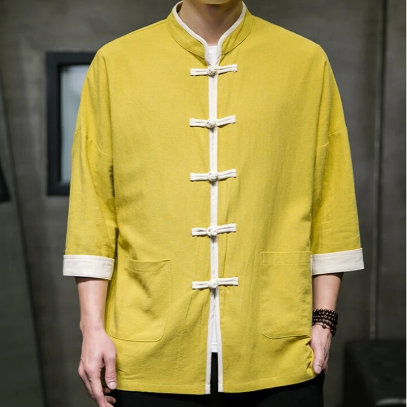 Chemise Homme Overshirt Style Japonais Coton Lin 4