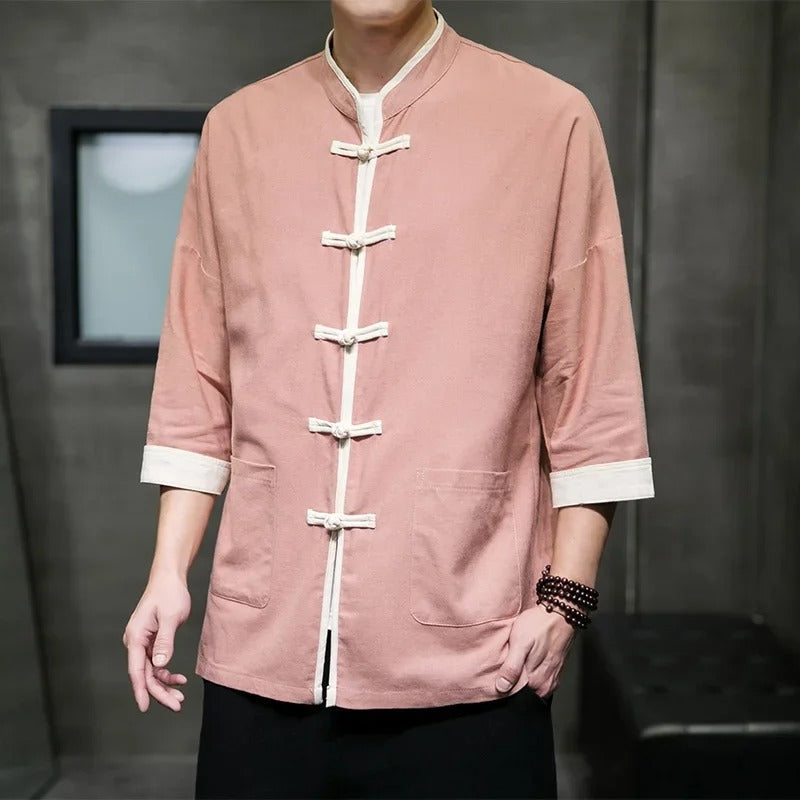 Chemise Homme Overshirt Style Japonais Coton Lin 6