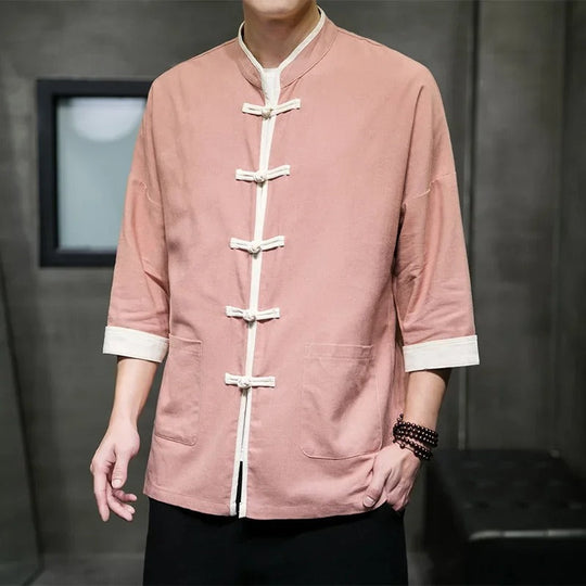 Chemise Homme Overshirt Style Japonais Coton Lin 6