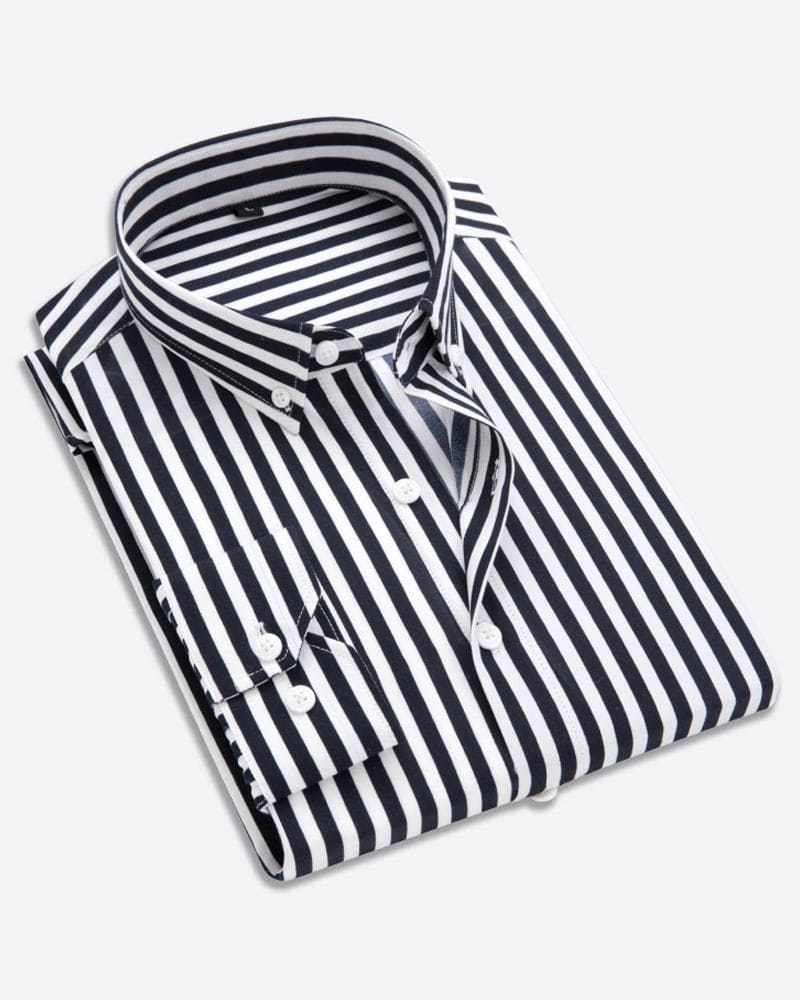 Chemise Homme Rayée Décontractée avec Poche Poitrine 1