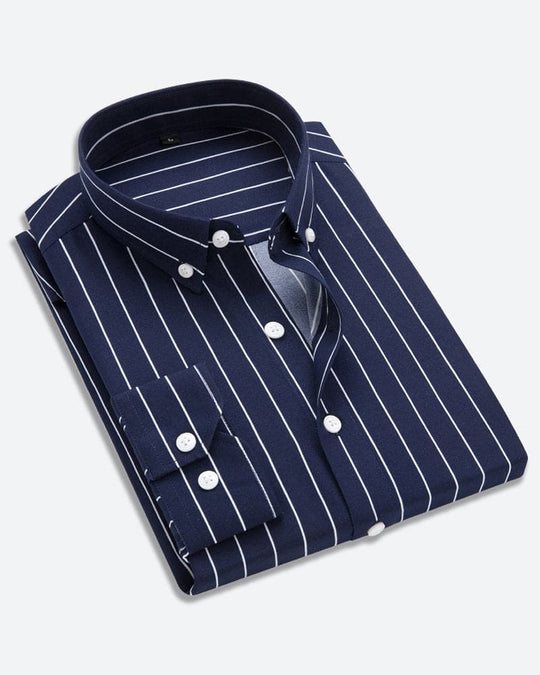 Chemise Homme Rayée Décontractée avec Poche Poitrine 4