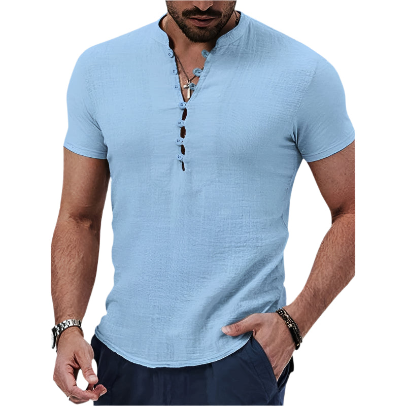 Chemise Homme Vintage Manche Courte en Lin et Coton pour Été 0