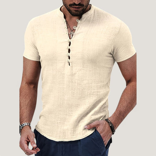Chemise Homme Vintage Manche Courte en Lin et Coton pour Été 2