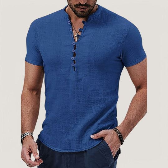 Chemise Homme Vintage Manche Courte en Lin et Coton pour Été 3