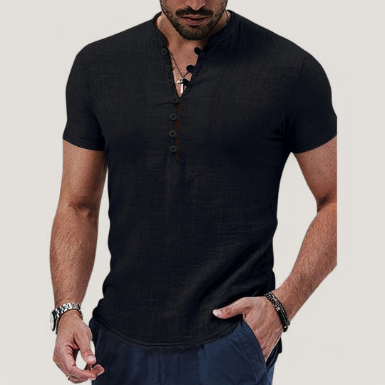 Chemise Homme Vintage Manche Courte en Lin et Coton pour Été 4