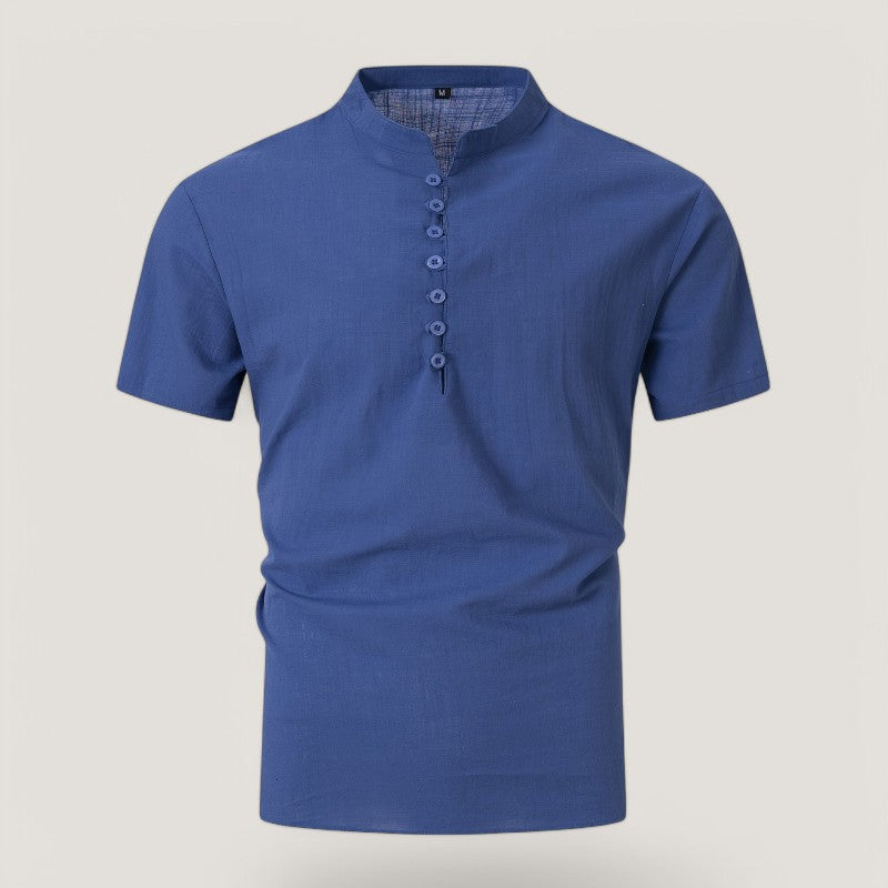 Chemise Homme Vintage Manche Courte en Lin et Coton pour Été 5