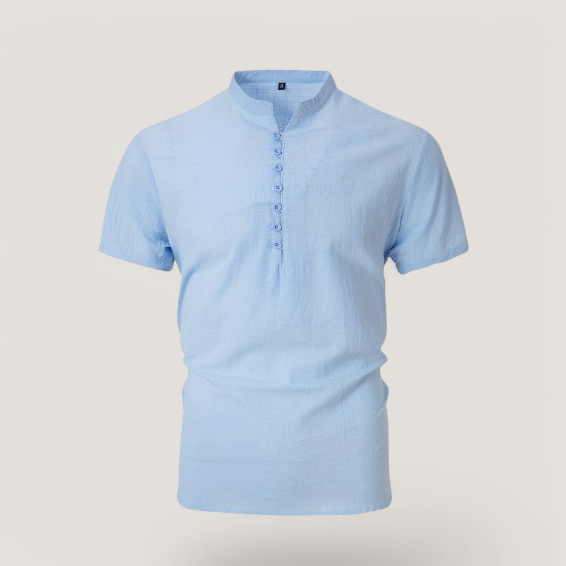 Chemise Homme Vintage Manche Courte en Lin et Coton pour Été 6