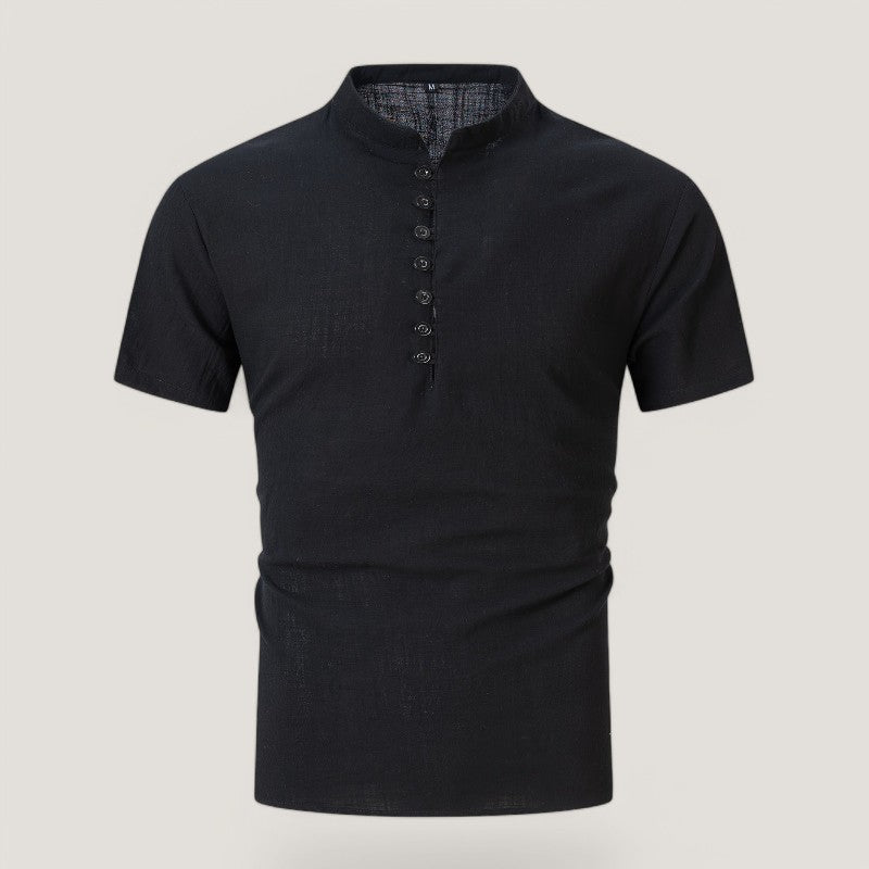 Chemise Homme Vintage Manche Courte en Lin et Coton pour Été 7