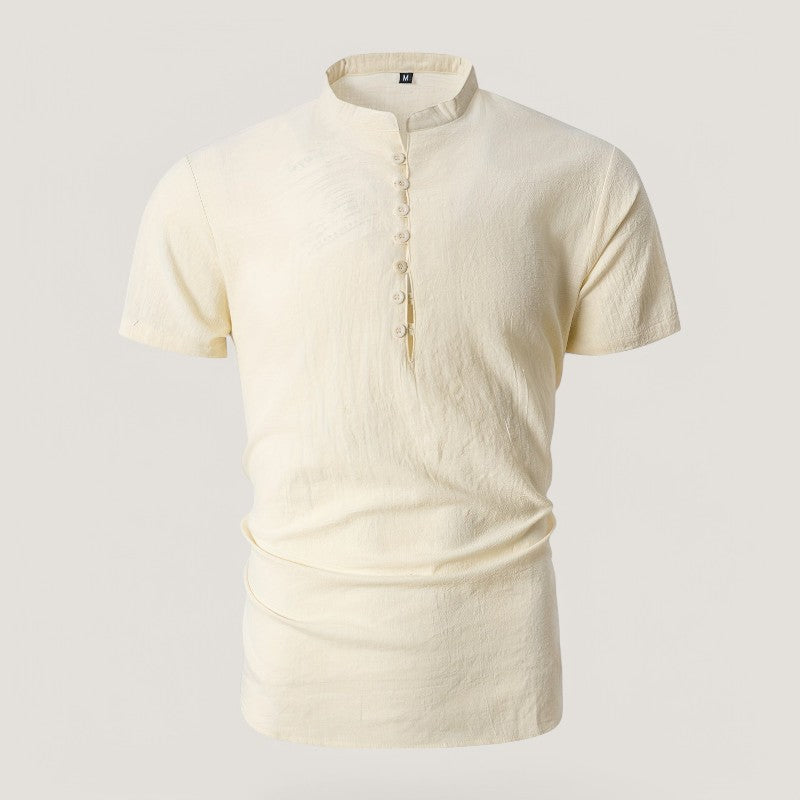 Chemise Homme Vintage Manche Courte en Lin et Coton pour Été 8