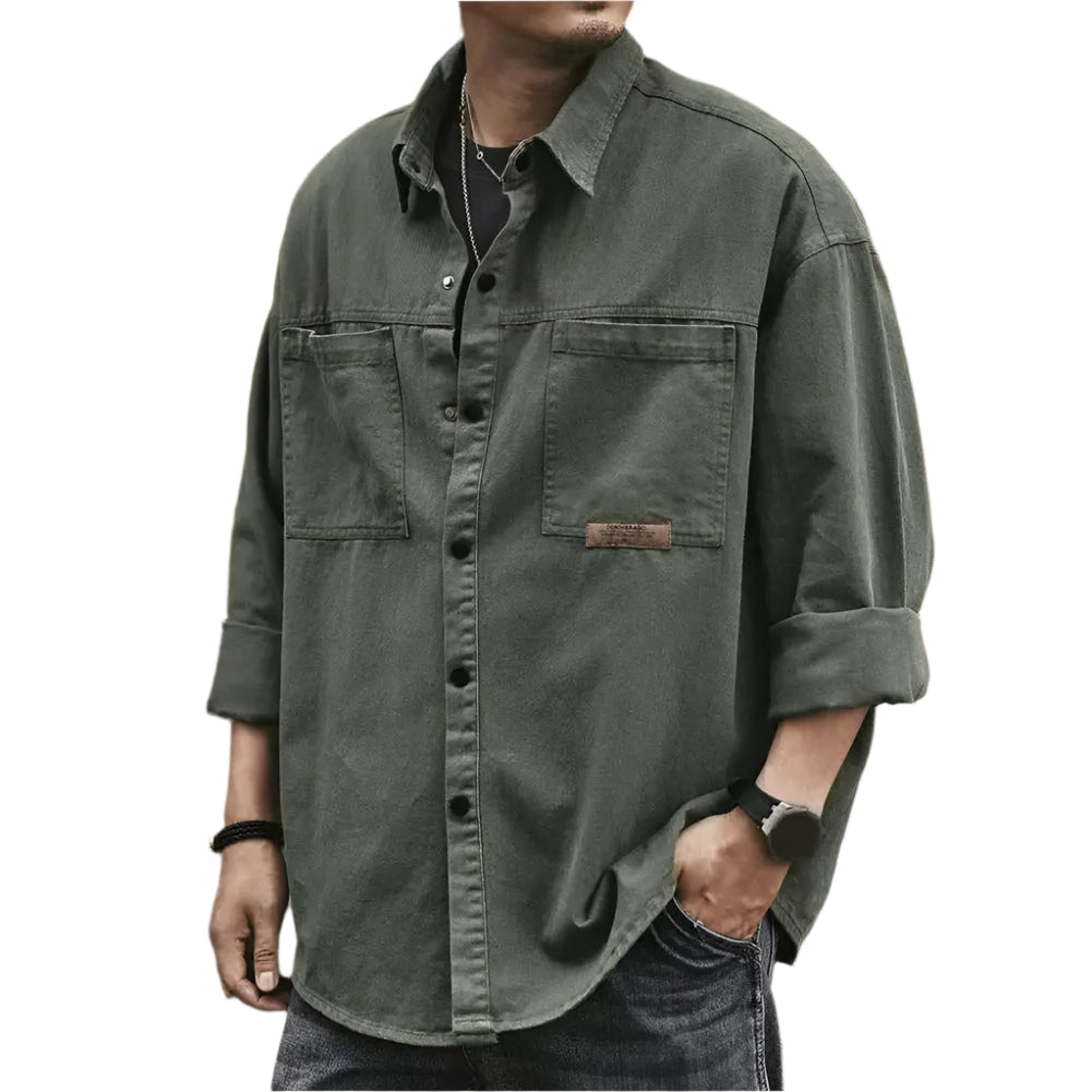 Chemise Homme Vintage à Boutons Manches Longues Mélange de Coton 0