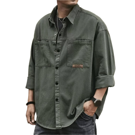Chemise Homme Vintage à Boutons Manches Longues Mélange de Coton 0