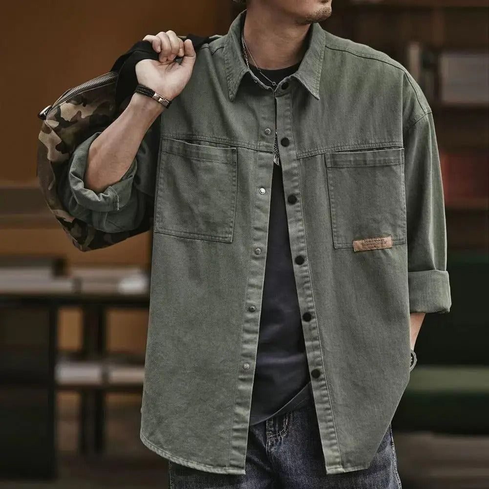Chemise Homme Vintage à Boutons Manches Longues Mélange de Coton 1