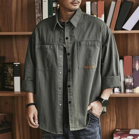 Chemise Homme Vintage à Boutons Manches Longues Mélange de Coton 2