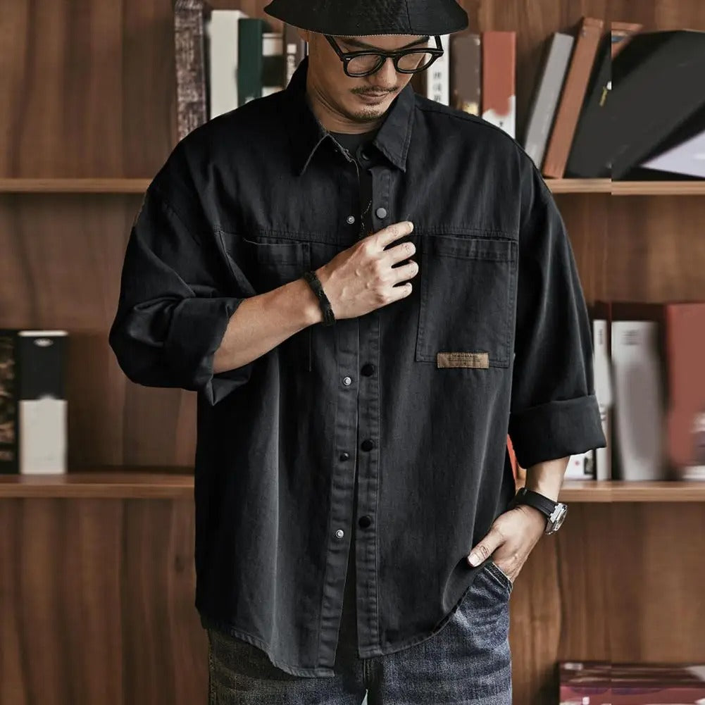 Chemise Homme Vintage à Boutons Manches Longues Mélange de Coton 3