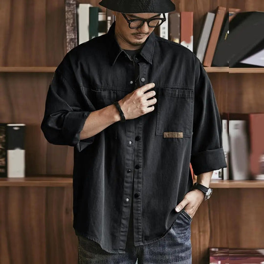 Chemise Homme Vintage à Boutons Manches Longues Mélange de Coton 3