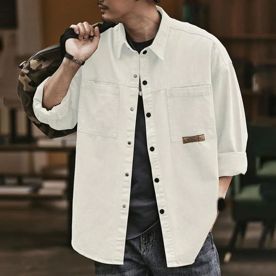 Chemise Homme Vintage à Boutons Manches Longues Mélange de Coton 4