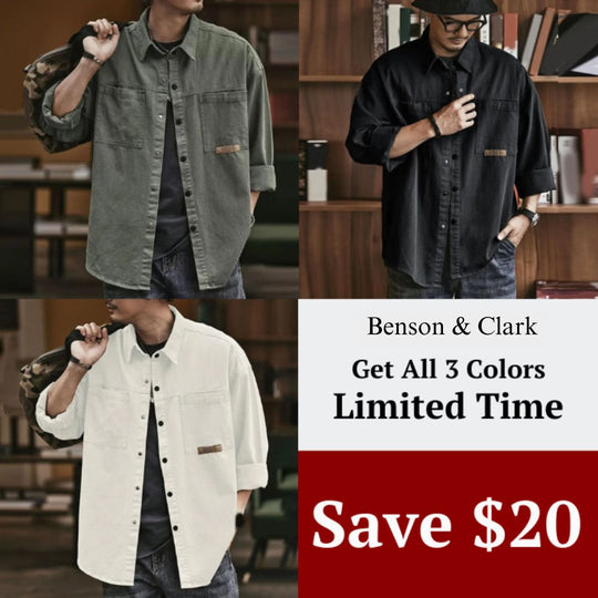 Chemise Homme Vintage à Boutons Manches Longues Mélange de Coton 5