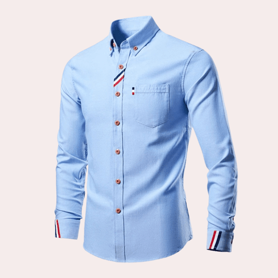 Chemise Homme à Manches Longues Col Retourné en Mélange de Coton 1