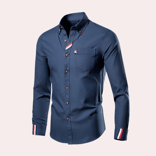 Chemise Homme à Manches Longues Col Retourné en Mélange de Coton 2