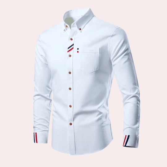 Chemise Homme à Manches Longues Col Retourné en Mélange de Coton 4