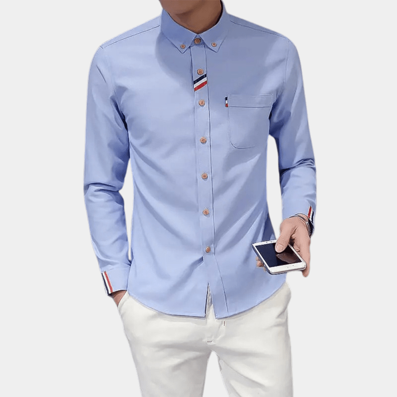 Chemise Homme à Manches Longues Col Retourné en Mélange de Coton 5
