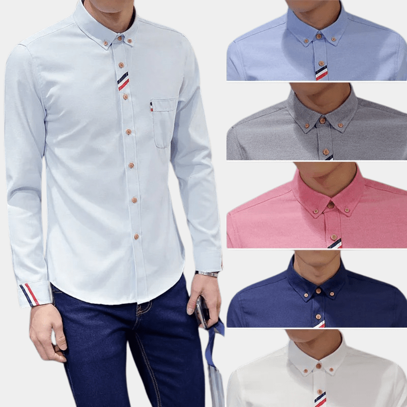 Chemise Homme à Manches Longues Col Retourné en Mélange de Coton 7
