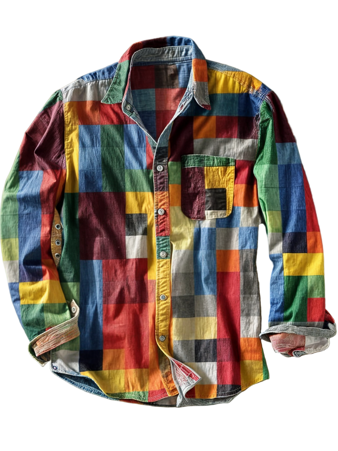 Chemise Homme à Manches Longues Patchwork Décontractée avec Poche 0