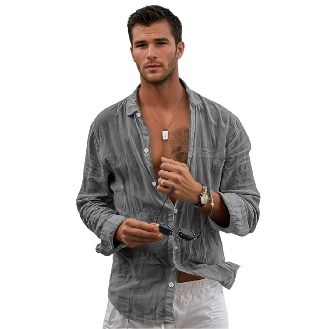 Chemise Homme à Manches Longues en Coton-Lin 0