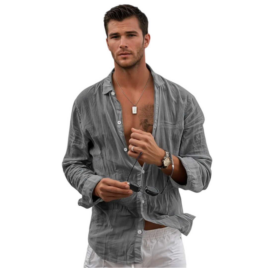 Chemise Homme à Manches Longues en Coton-Lin 0
