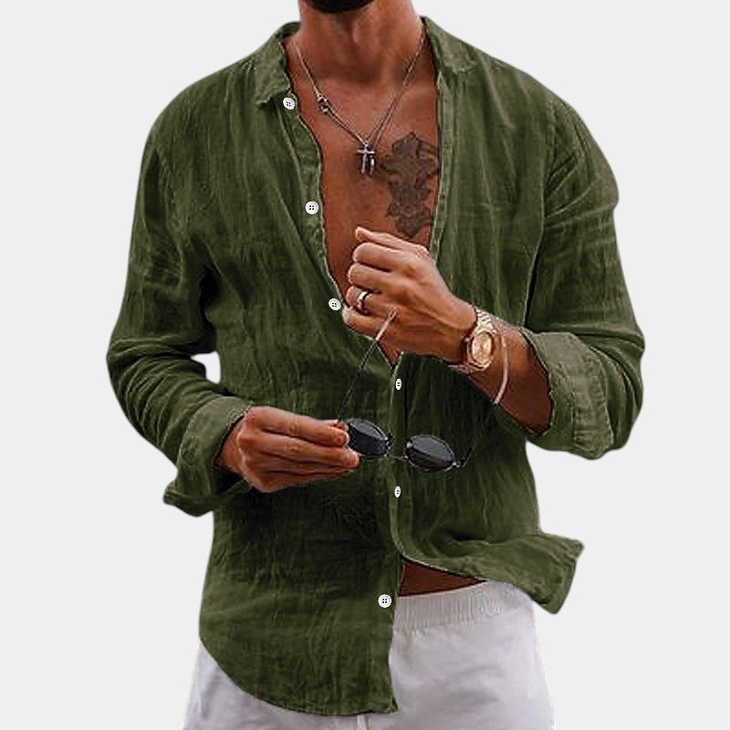 Chemise Homme à Manches Longues en Coton-Lin 1